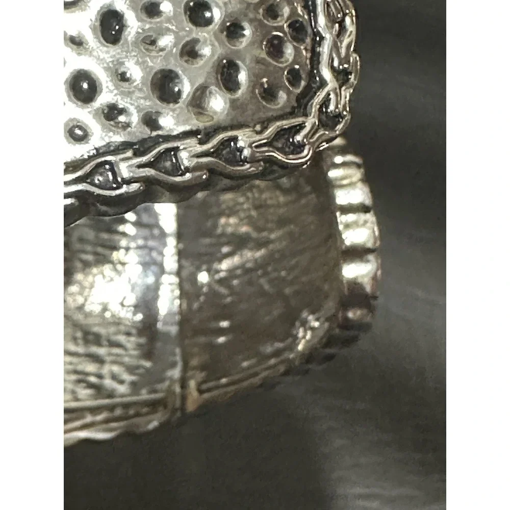 Hammered Mixed Metal Domed‎ Cuff Bracelet  Scalloped Edge Statement Clamper